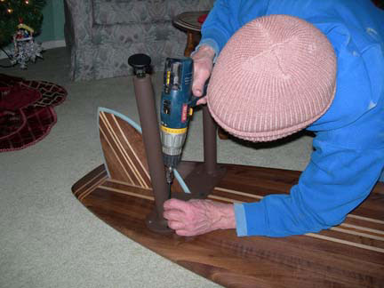 Surfboard Coffee Table Attaching Legs at Tail